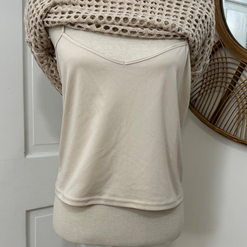 Steve‎ Madden Crochet Top L Beige Open Knit Boho Minimalist Beachy Neutral Boxy - Picture 3 of 5